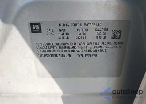 2013 Chevrolet Cruze 1Lt Auto из США, поврежденный, VIN 1G1PC5SB9D7107376